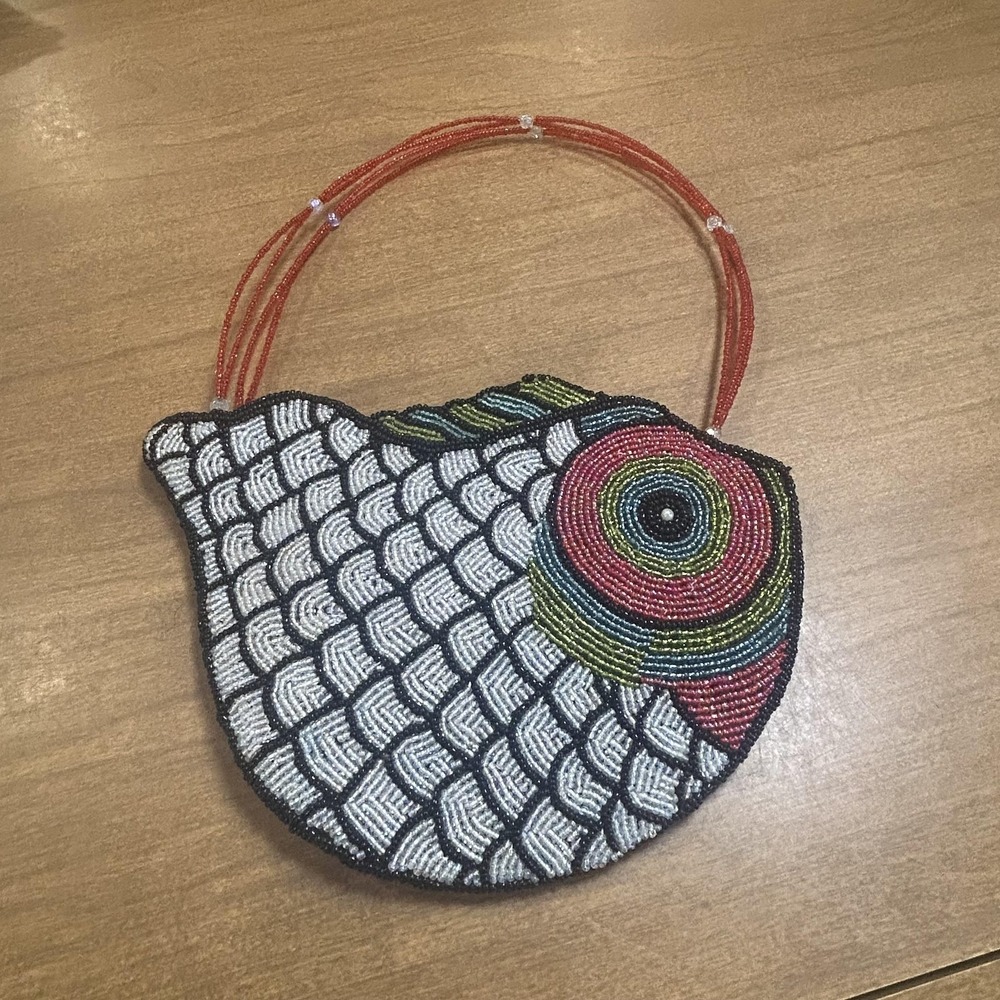 Beaded Bag Womens Small Multicolor Koi Fish Beadwork Party Purse Handbag
